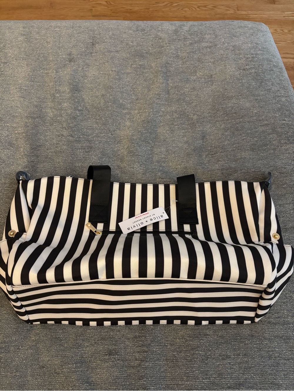 Alice + Olivia Black and White Striped Travel Tote